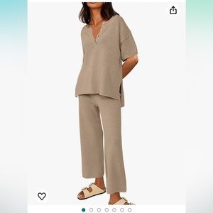 LILLUSORY 2 Piece Cozy Knit Sweater Short Sleeve Slouchy Loungewear Set